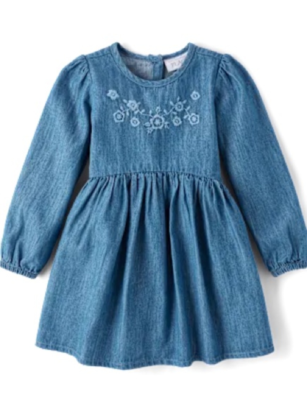 NWT The Children’s Place Blue Long-Sleeve Embroidered Denim Dress for Kids